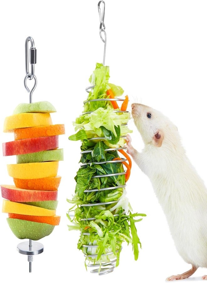 Jevnd 2Pcs Rat Enrichment Toys, 304 Stainless Steel Rat Foraging Toy for Fruit Vegetable Holder, Fancy Mice Cage Accessories Puzzle Toy, Hanging Rodent Toys Slow Feeder, Bird Foraging for Parakeet - Image 1